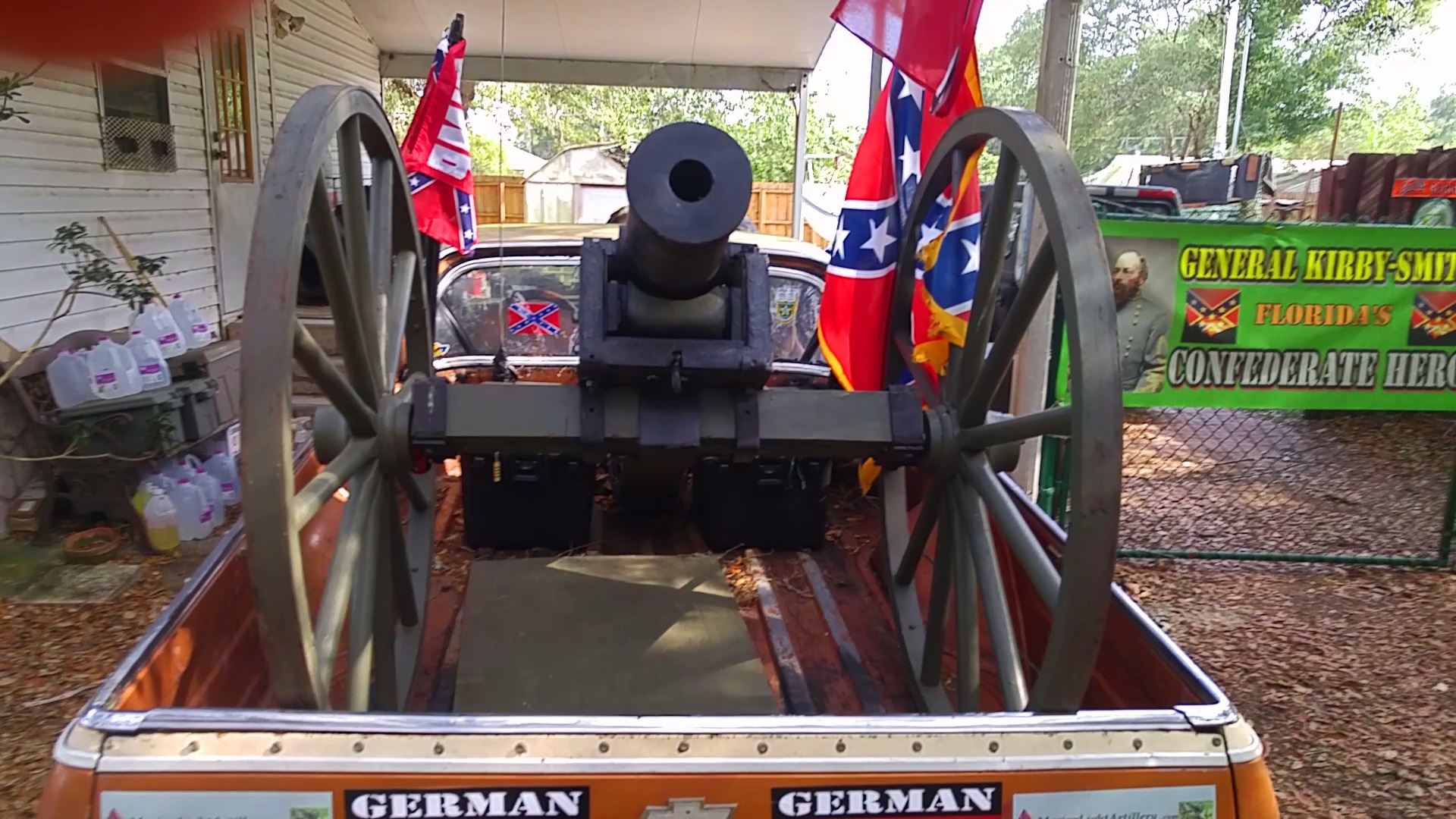 German and Confederate Flags and Cannon
